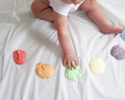 baby sensory play, baby paint, sitting baby