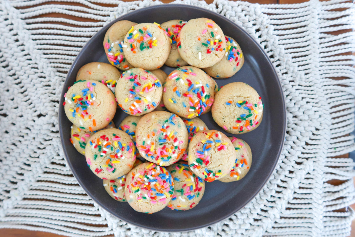 rainbow sprinkle cookies on plate